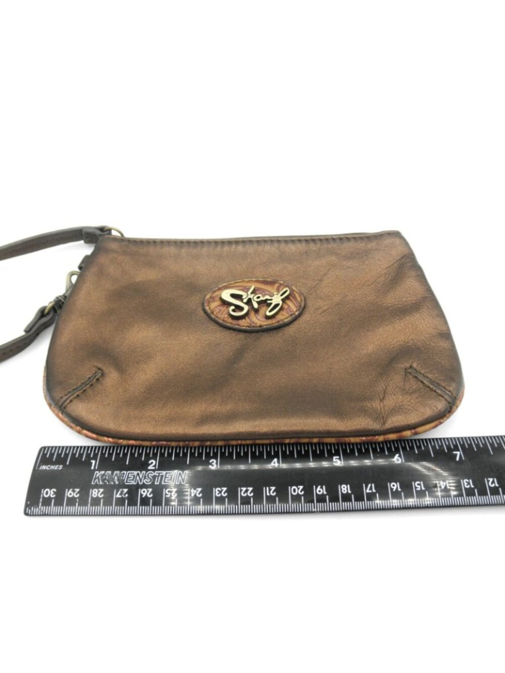 Sharif Pearlized Bronze Leather Wristlet Pouch Very Good Condition - Picture 6 of 14